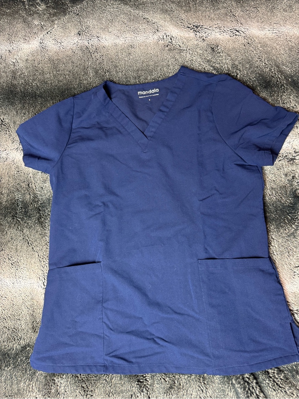 Mandala Women's Navy V-Neck Short Sleeve Scrub Top